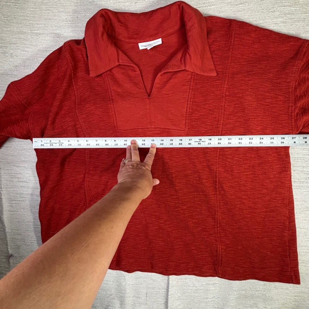 Pure Jill Organic Cotton Slub V-Neck Collared Top Rust Red 3X Pullover - Picture 5 of 7